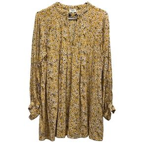 Umgee USA Golden Yellow Floral Long Sleeve Tunic Dress Top‎ Womens Small